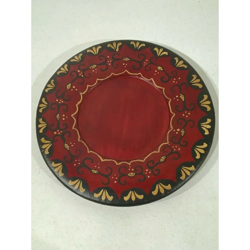 Pier 1 Imports‎ Ceramic Decorative Plate Charger Red Gold Black Moraccan READ